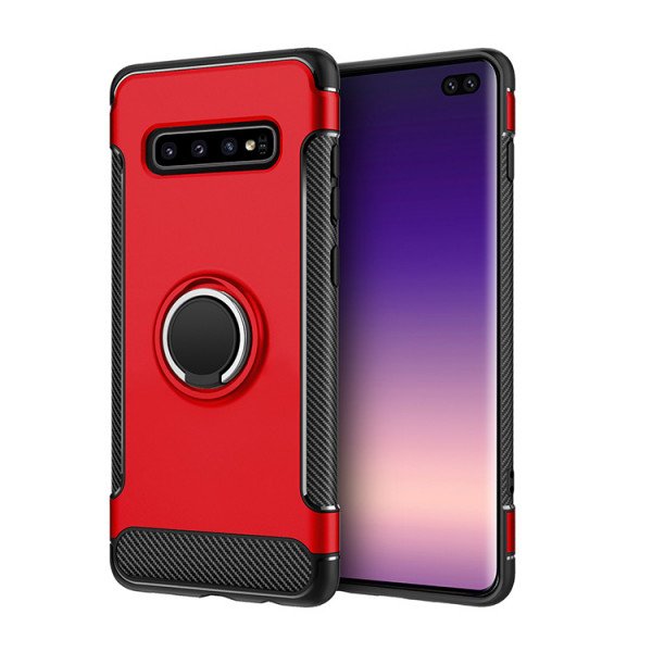 Wholesale Galaxy S10+ (Plus) 360 Rotating Ring Stand Hybrid Case with Metal Plate (Red)